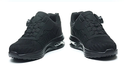 Men's Safety Shoes Steel Toe Anti- Crush Puncture Resistant Kevlar Pure Black Button Air Cushion Lightweight Work Shoes