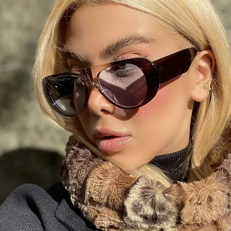 Vintage Oversized Oval Sunglasses Women Men New Fashion Wide Leg Leopard Red Gradient Sun Glasses Ladies Trendy Sexy Shades