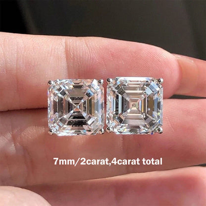 1/2/3CT Asscher Cut Moissanite Stud Earrings with Certificate Square Solitaire Lab Diamond Earring for Women 925 Silver Jewelry