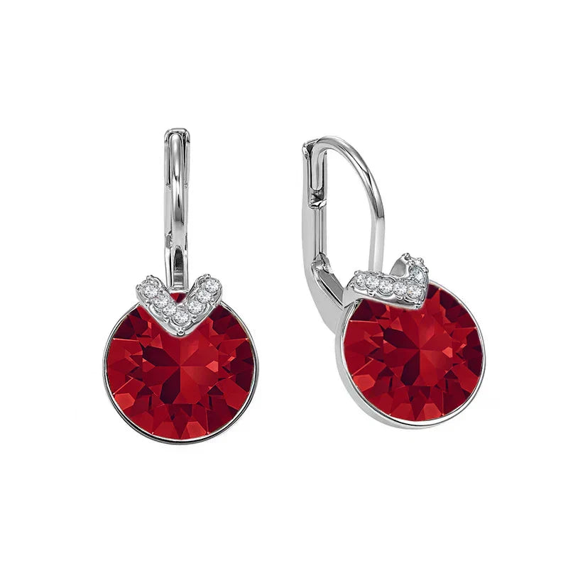 Bella V Drop Earring for Women Christmas Birthday Genuine Crystals from Austria Round Cut Dangle Silver Color Pierced Jewelry