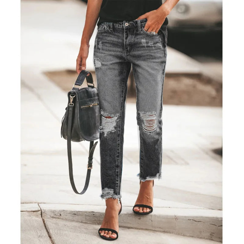 Calça Jeans Y2K Cintura Alta Casual Streetwear Slim Fit com Elasticidade