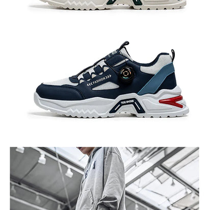Men's Korean rotating buckle fashion casual sports shoes four season soft soled non slip outdoor running shoes student sneakers