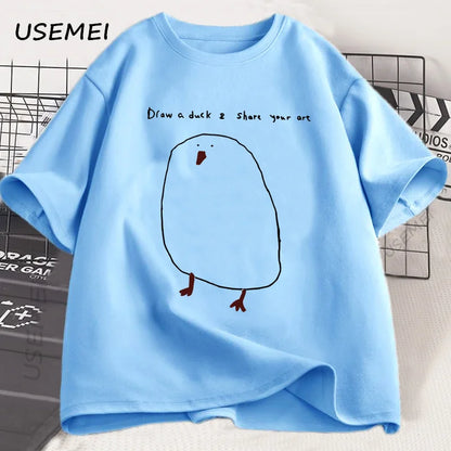 Funny Draw Duck T Shirt Men Women Cotton Casual Funny Printed T-shirt Summer Short Sleeve Cool Round Neck Mens Clothes Tshirt
