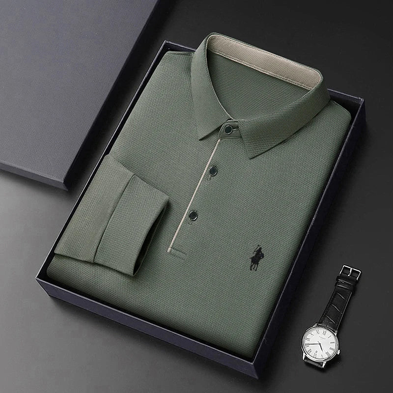 Spring and Autumn Pure Cotton Men's Long Sleeve Collar T-shirt Business Casual Fashion Comfortable Versatile Polo Shirt