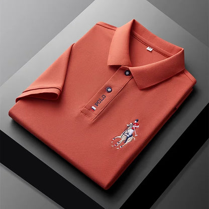 High end brand men's exquisite printed polo shirt short sleeve 2024 summer new cool and comfortable silk casual lapel T-shirt