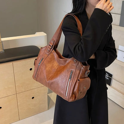 Daily Business Commuting Large Capacity Tote Hand Bags Soft Pu Leather Shoulder Bags for Women Zipper Women's Handbags Quality