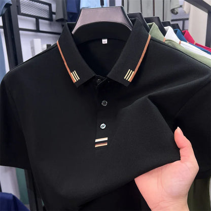 Luxury Design Men's Polo Shirt Lapel Short Sleeve T-Shirt Summer New Solid Color Simple Fashion Casual Business Office Menswear