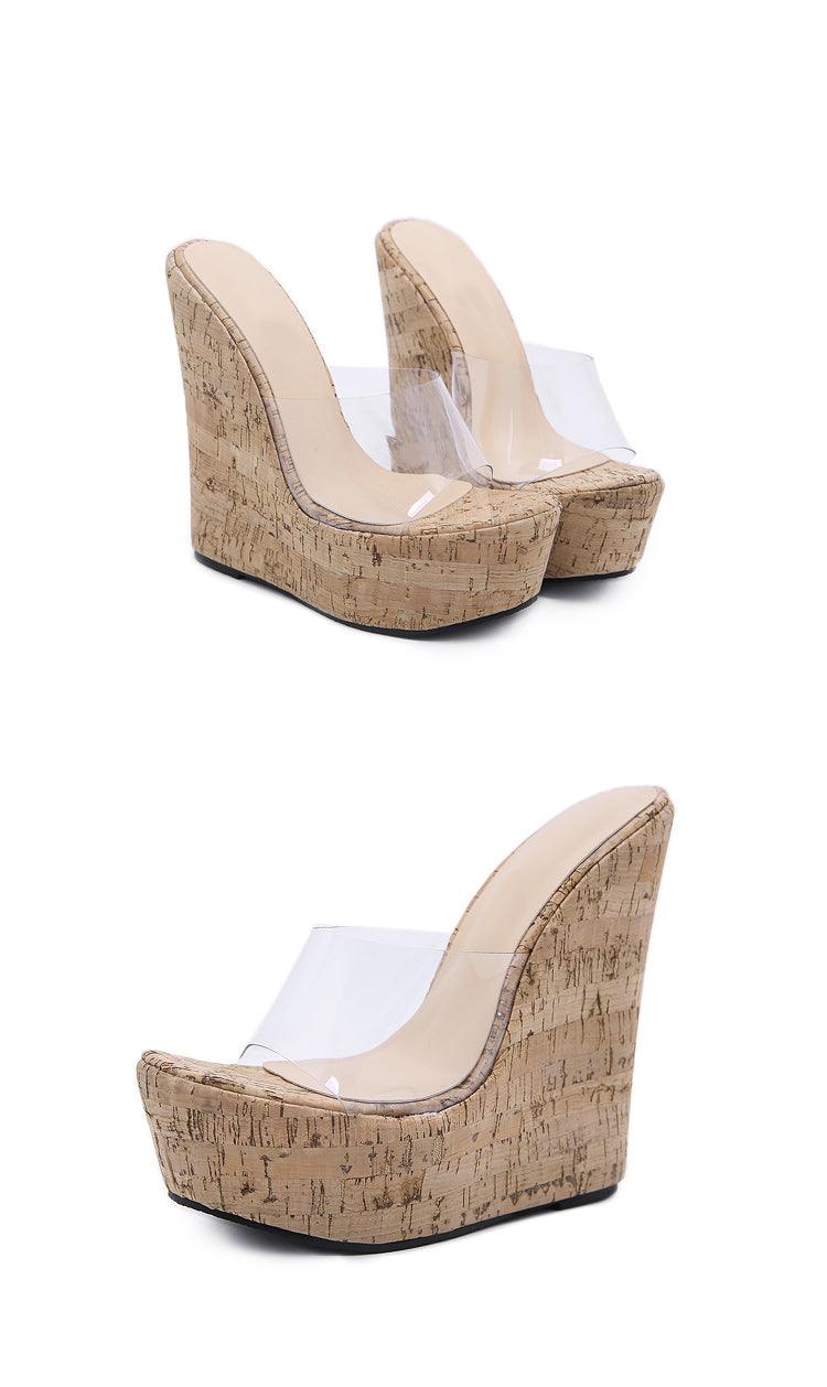 PVC Transparent Wedges Platform Sandals High Heeled Summer 2025 Fashion Women's Slippers Thick Sole Beach Shoes Mujer
