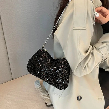 Solid Color Sequins Crossbody Bag Simple Chain INS Small Square Bag Handbag Underarm Bag Evening Clutch Bag Female