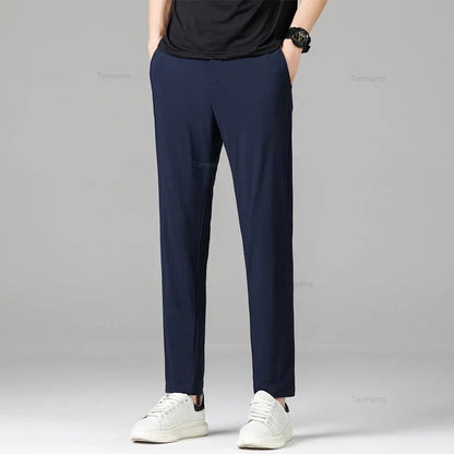 Summer Quick-drying Ice Silk Men's Casual Pants Ultra-thin Highly Elastic Business Casual Non-iron Trousers Black Gray Blue