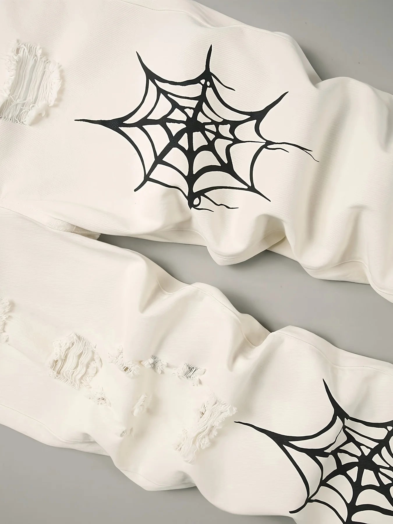 Men's jeans, men's spider web printed worn-out jeans