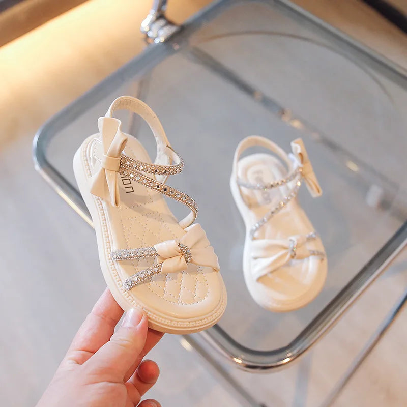 Children Princess Shoes Baby Girls Flat Bling Leather Sandals Fashion Sequin Soft Kids Dance Party Sparkly Shoes Crystal F05214
