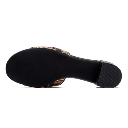 Woman Middle Heel Slippers Luxury Brand Women's Shoes Retro Design 2025 Summer New