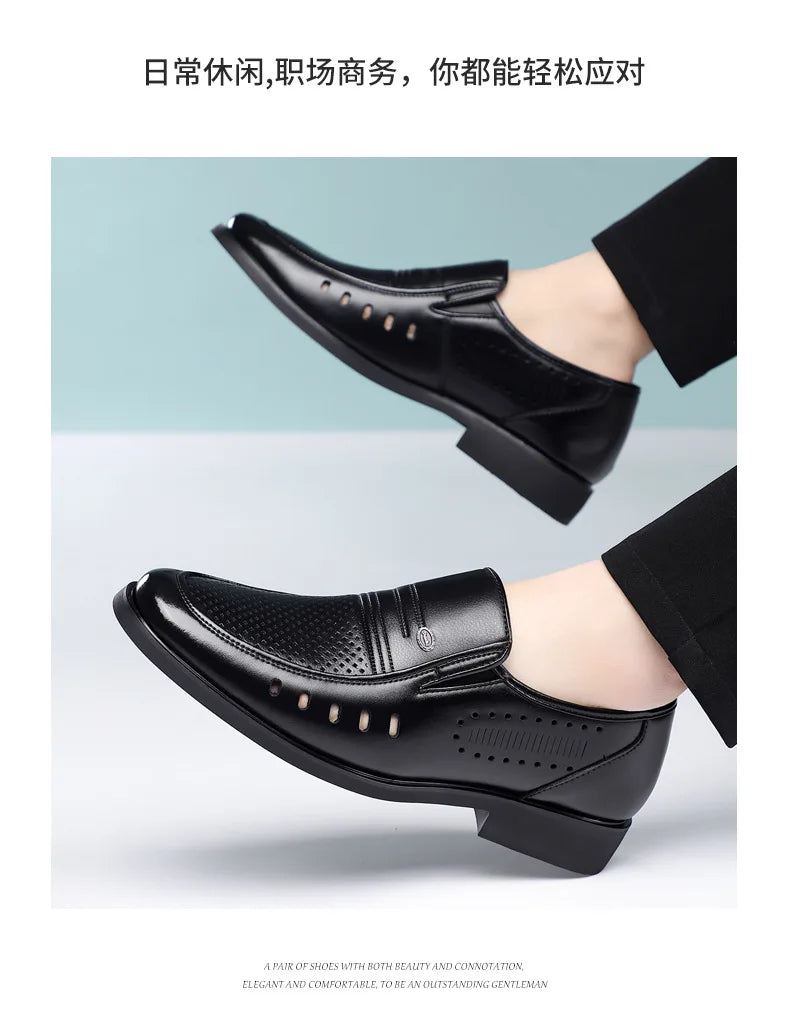 New Designer Big Size Leather Shoes For Men Summer Breathable Hallow Business Casual Shoes Male Solid Color Fashion Loafers Man