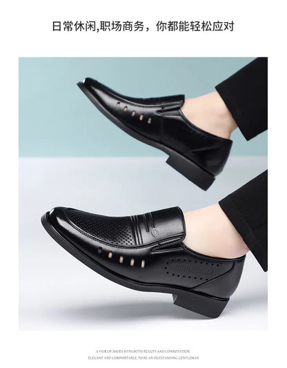 New Designer Big Size Leather Shoes For Men Summer Breathable Hallow Business Casual Shoes Male Solid Color Fashion Loafers Man