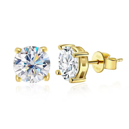 D VVS1 Round Moissanite Earring s925 Sterling Sliver Plated with 18k Gold Earrings for Women Wedding Fine Jewelry Gift