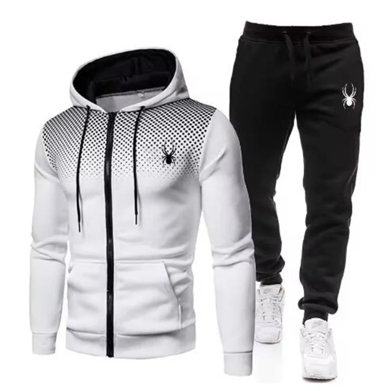 Spring And Autumn New Men's Set Casual Sportswear Printed Hooded Zipper Jacket + Trousers Two-piece Fashion Men's Clothing
