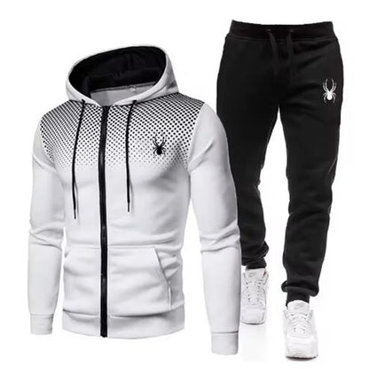 Spring And Autumn New Men's Set Casual Sportswear Printed Hooded Zipper Jacket + Trousers Two-piece Fashion Men's Clothing