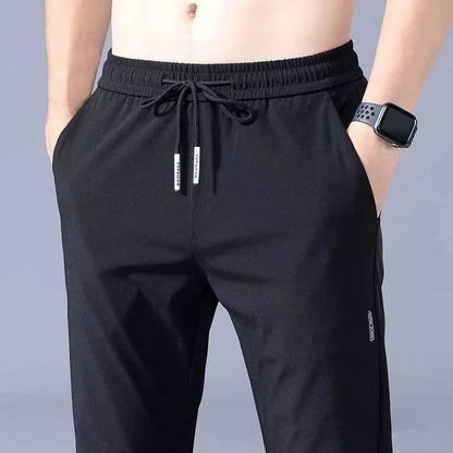Men Summer Thin Ice Silk Pants Loose Style Workwear Casual Quick Dry Sports Pants Long Breathable High Elasticity