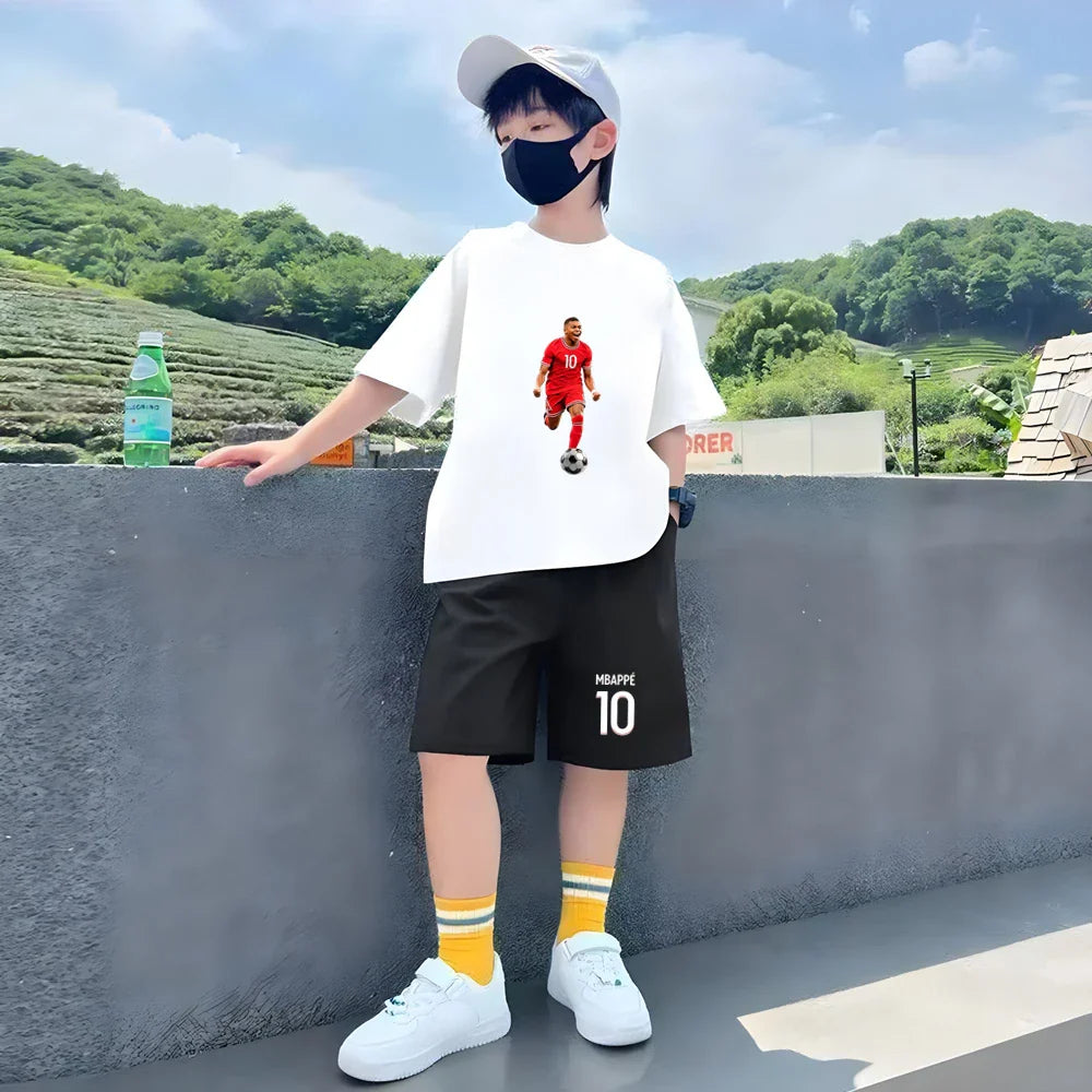 Kids T-Shirt suit boys black girls red Outfit Short Sleeve T-Shirt Children's Age 3-12 Football player number 10 Cool Clothing