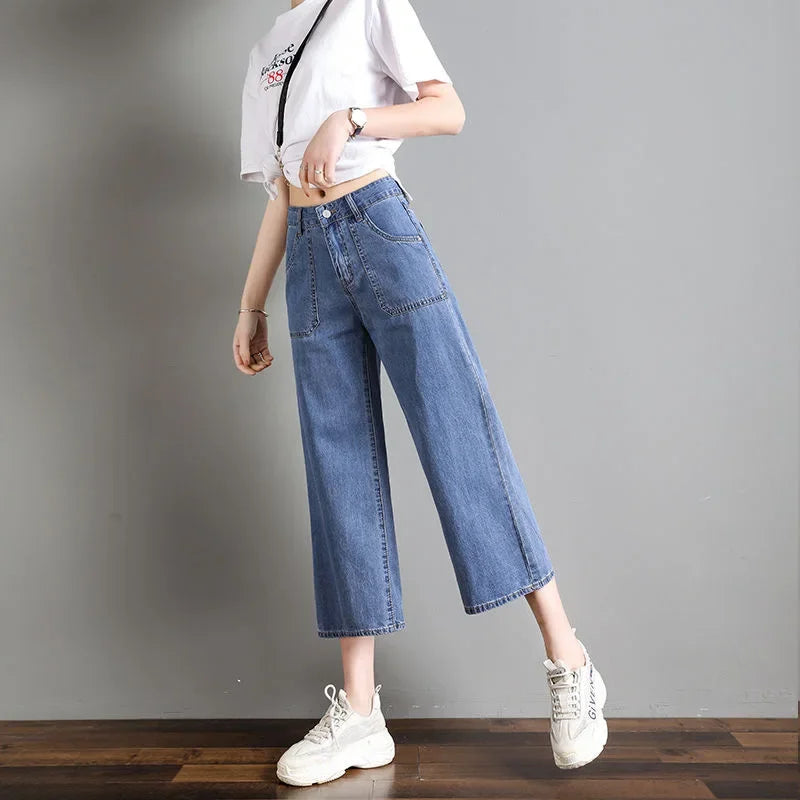 Women's Cropped Pants Straight-leg Loose-fit Bottoms