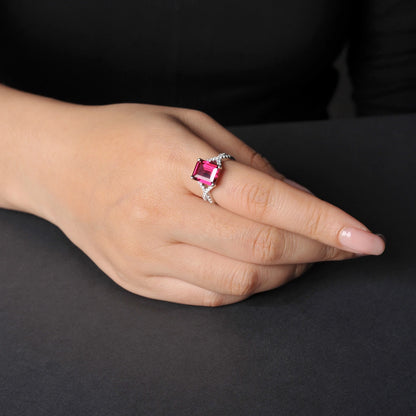 4.16ct Created Red Ruby 925 Sterling Silver Wedding Engagement Promise Ring for Women Fashion Party Jewelry Gift