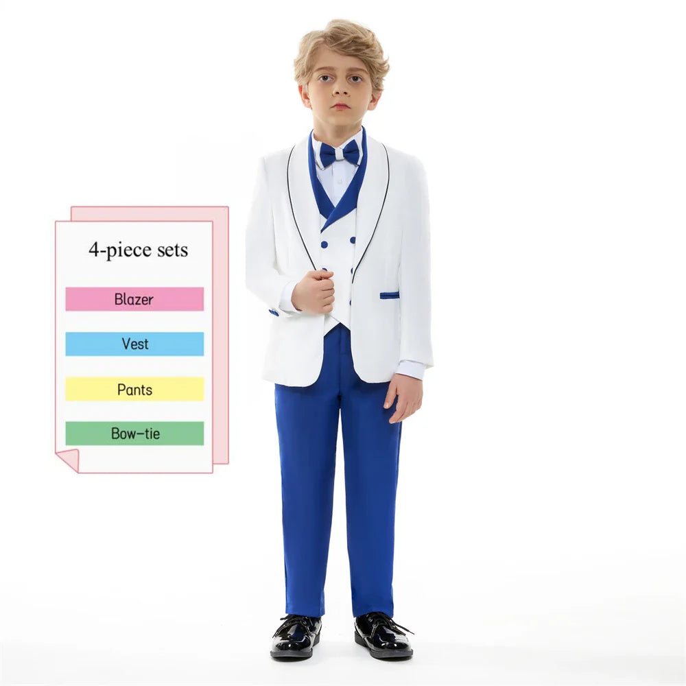 Newest Kids Suit Set 2-14 Years Single Button Boy's 4 Pieces Formal Suits Blazer Vest Pants Wedding Guest Tuxedo Piano Suit