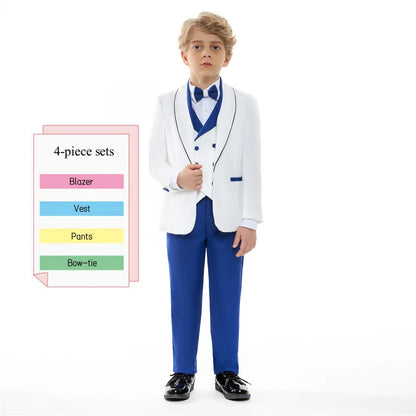 Newest Kids Suit Set 2-14 Years Single Button Boy's 4 Pieces Formal Suits Blazer Vest Pants Wedding Guest Tuxedo Piano Suit