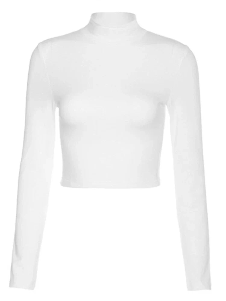 blusa feminina de algodão vazada sexy, tops de manga longa sem costas com atadura, Harajuku, justa, streetwear, camisetas de malha