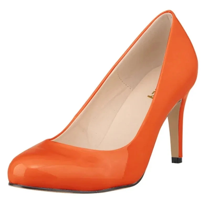 New Classic Women Pumps Sexy Round Toes 9cm Mid Med Kitten High Heels Shoes Spring Brand Design Black Red Dress Wedding Shoes