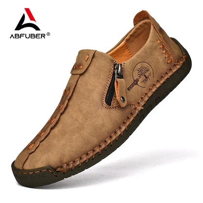 Handmade Leather Men Shoes Casual Slip On Loafers Breathable Leather Shoes Men FlatsTooling Shoes Plus Size