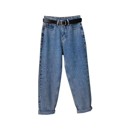 High-Waisted Straight-Leg Slimming Vintage Jeans Women's Casual Harajuku Style Petite Nine-Point Lenzo Father's Pants Summer Lig