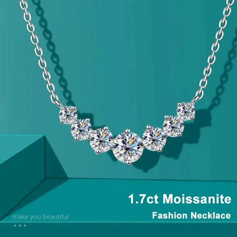 Moissanite Necklace for Women Wedding Fine Jewelry with Certificates 925 Sterling Silver Plated 18K White Gold Necklace
