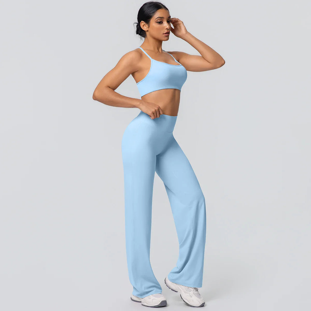 Women Gym Sports Yoga Suit Sexy Beautiful Back Yoga Underwear With Chest Pad Solid Color High Waisted Wide Leg Pants Yoga Set