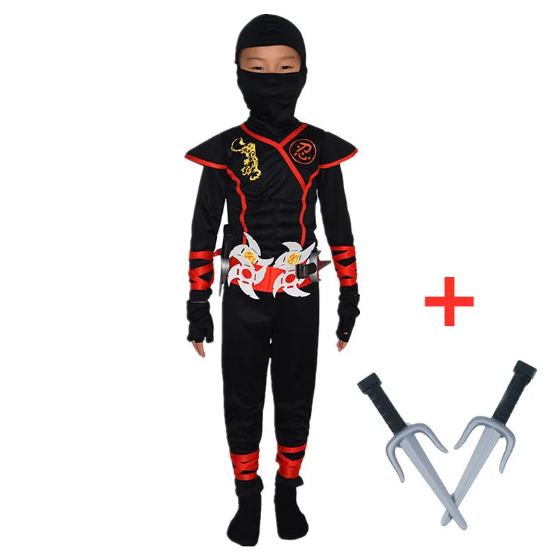Authentic Kids Ninja Costume Set for Role Play and Cosplay, Ninja Clothes with Hood, Mask, Gloves and Throwing Stars