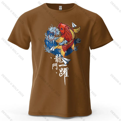 Dragon Gate Leap Printed Men's T-Shirt 100% Cotton Oversized Carp Good Luck Graphic Tees for Women Tops Tees Streetwear