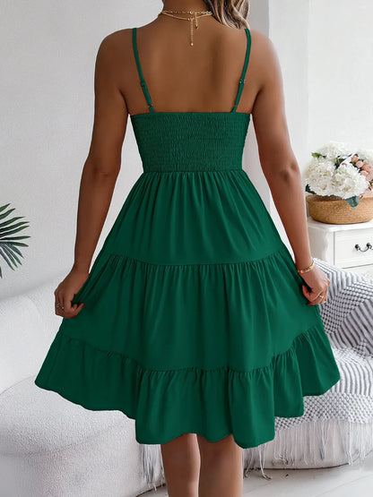 Casual Vacation Ruffled Camisole Dress Spring Summer Women's Solid Dresses for 2026 Valentine's Day Woman Clothing Pink Blue