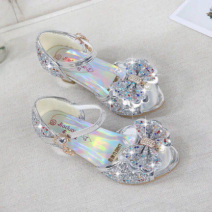 Girls High Heels For Kids Princess Leather Sandals Children Halloween Cosplay Party Wedding Dancing Shoes Fashion Crystal Shoes