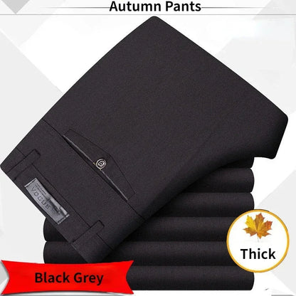 Men's Summer Autumn Casual Pants Straight Formal Long Trouser Adult Solid Color Flat Design Thick Lightweight Suit Pant Business