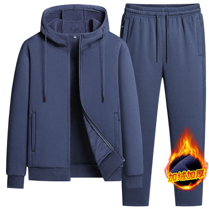 Men's Hooded Sweatshirts+ Pants Suits Male Warm Winter Fleece Sportwear Zipper Coat Warm Sports Sets Thick Hoodies Tracksuit