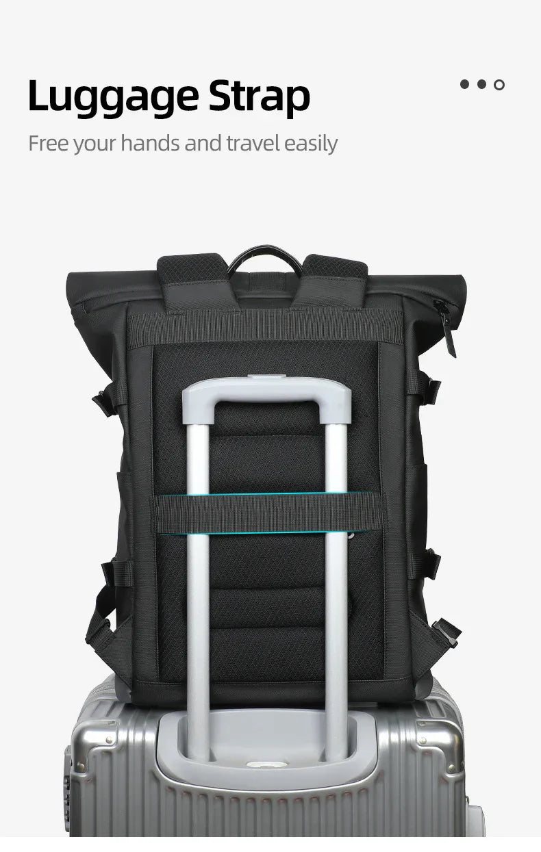 Waterproof Roll-Top Backpack for Men Large Capacity Expandable 17 Inch Laptop Bag Leisure Travel Backpack Hiking Camping Bags