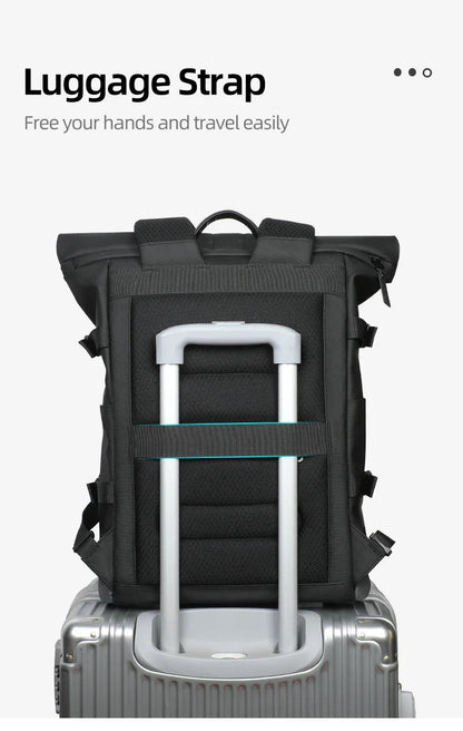 Waterproof Roll-Top Backpack for Men Large Capacity Expandable 17 Inch Laptop Bag Leisure Travel Backpack Hiking Camping Bags