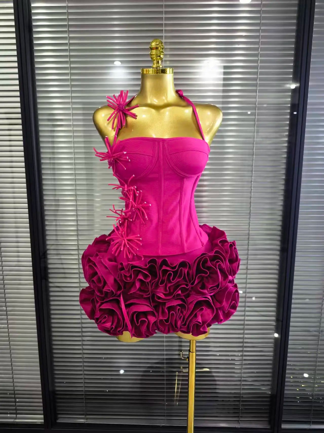 Black Red Women Sexy Strapless Laced-up Tops 2 Pieces Florals Bodycon Mini Bandage Dress Celebrate Nightclub Party Stage Wear