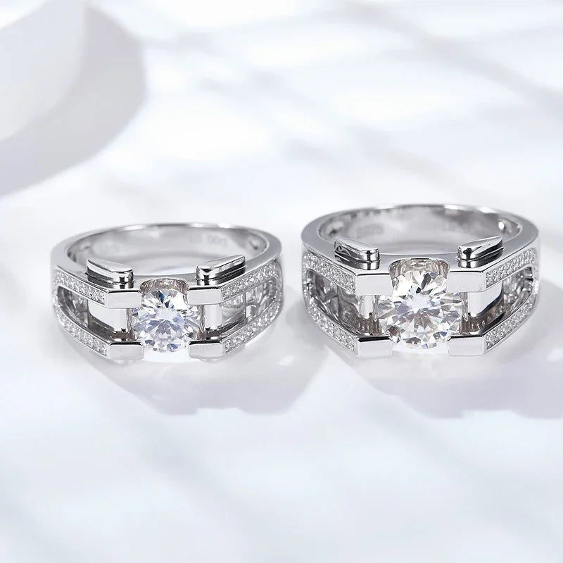 1ct 2ct Moissanite Ring For Men 925 Sterling Silver with White Gold Plated Wedding Band Man Rings Luxury Fine Jewelry