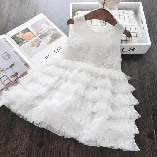3-8 anos Vestido Elegante para Meninas Vestido de Tule em Camadas Sem Mangas Fantasia de Princesa para Casamento Festa Roupas de Bebê Menina Criança A1123