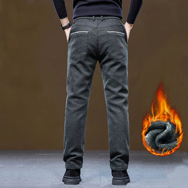 Men's Winter Velvet Casual Pants Thickened Warm Slim Fit Comfortable Solid Color Trousers Korean Fleece  Fashion Outdoor Jogging