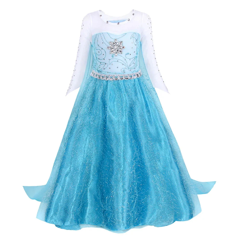2026 Elsa Kids Princess Costume For Girl Birthday Party Long Sleeve Halloween Cosplay Carnival Clothing Kids Dress For Girls