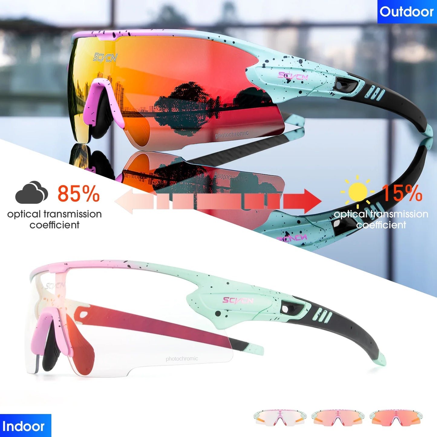 Cycling Glasses Red Photochromic Cycling Sunglasses Outdoor Bike Eyewear