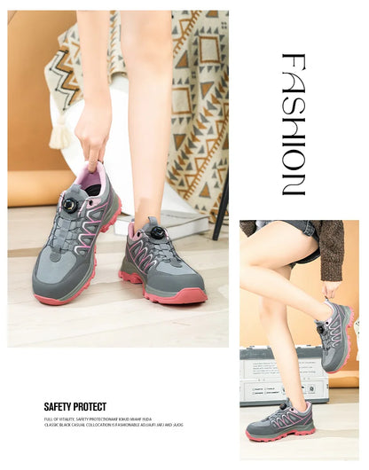 Rotating Button New Safety Shoes Women Anti-smash Anti-puncture Work Shoes Fashion Female Sport Shoes Security Protective Shoes