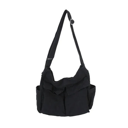 Women's Campus Messenger Bag Large Capacity Solid Color Canvas Shoulder Backpack Casual Handbag